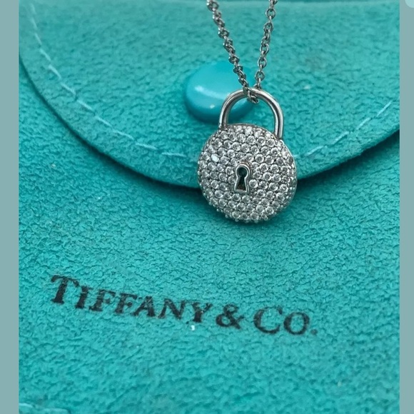 TIFFANY & CO ROUND PAVE DIAMOND LOCK NECKLACE - Picture 4 of 16